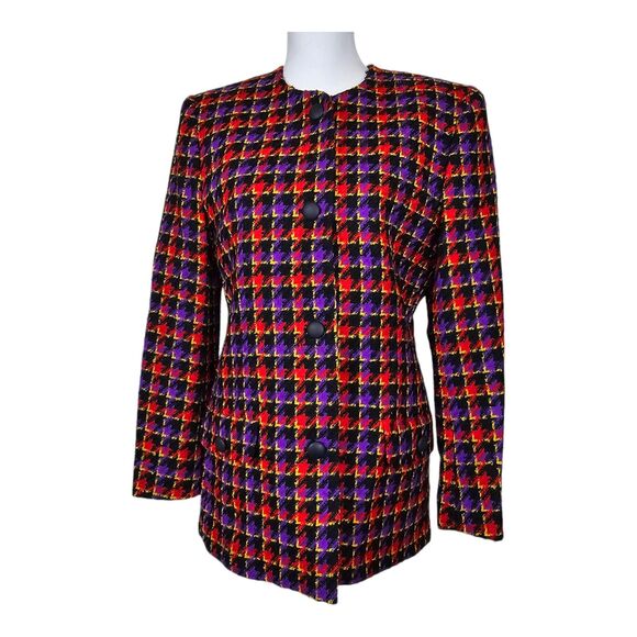 80's Vintage Lady Bowdon Deadstock Wool Tweed Herringbone Blazer Women's Size 10 - Picture 1 of 12